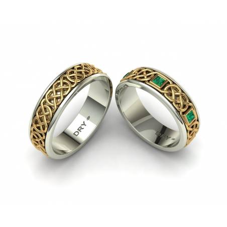 Emeralds 18k gold celtic knots wedding rings