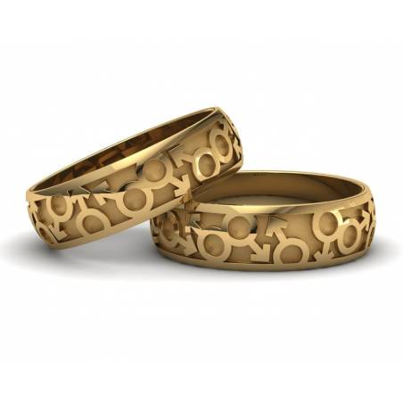Originales anillos de boda LGTBI en oro amarillo 18k ancho 6mm