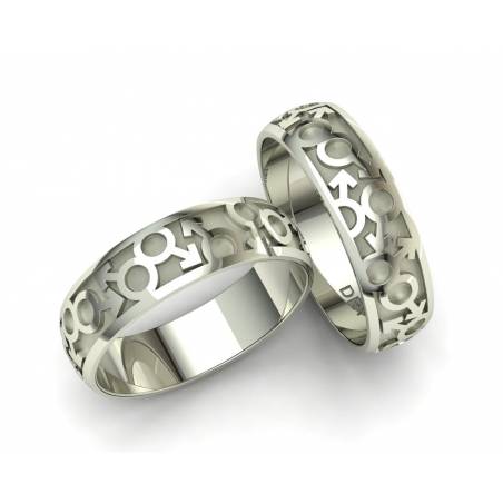 18K White Gold LGTBI Male symbols wedding rings