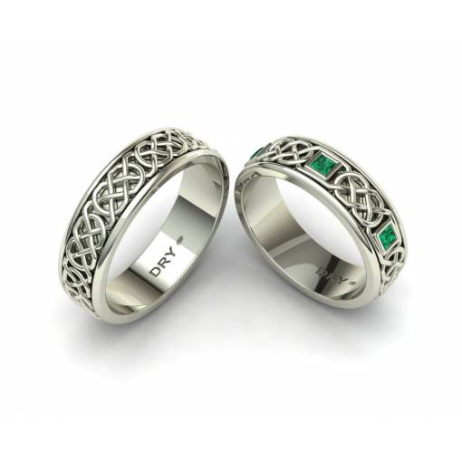 Emerald Celtic Knots Wedding Rings