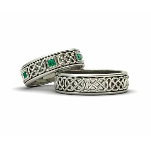 Emerald white gold celtic rings