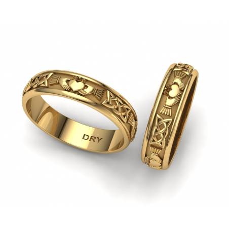 Alianzas de boda Claddagh en oro de 18 quilates y una anchura de 5mm