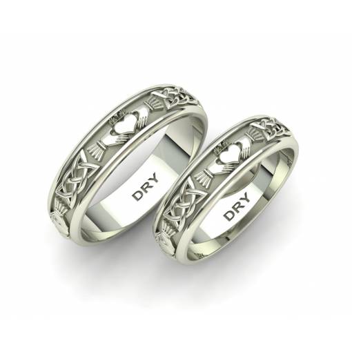 Bonitos anillos Claddagh en oro blanco de 18 quilates y una anchura de 5mm