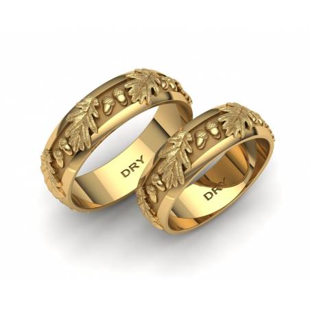 18k gold oak leaves wedding rings