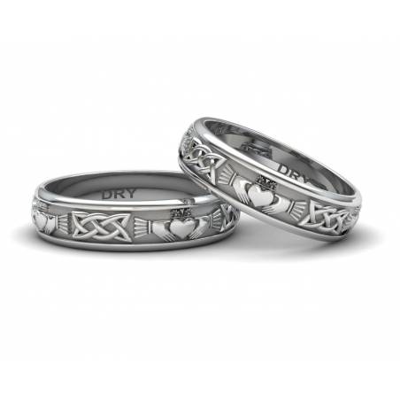 Stunning silver Claddagh wedding rings width 5 millimeters