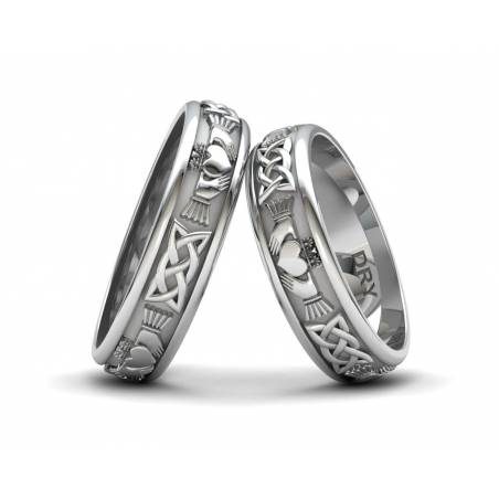 Silver celtic Claddagh wedding rings width 5 millimeters