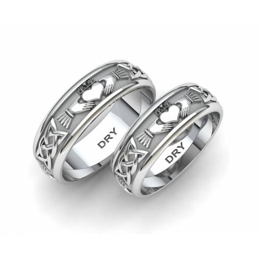 Silver Claddagh wedding rings width 6 millimeters