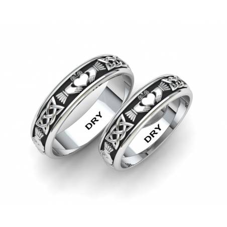 Oxidized silver Claddagh wedding rings width 5 millimeters
