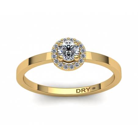 Elegante anillo con forma de rosetón y diamantes blancos en oro amarillo de 18k