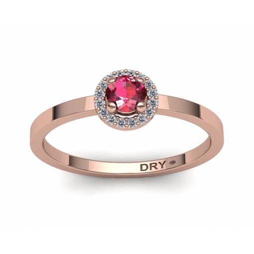 Anillo rosetón con rubí y diamantes en oro rosa de 18k