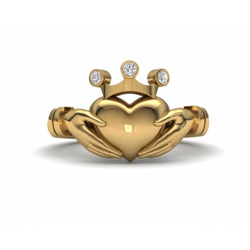 Anillo Claddagh con diamantes en oro amarillo de 18k