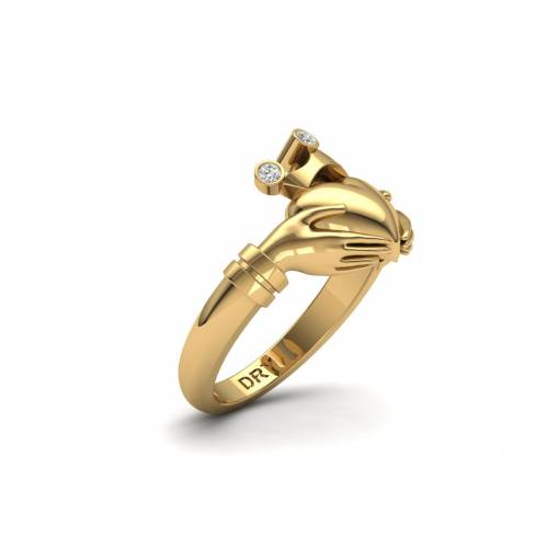 Anillo de compromiso Claddagh con diamantes en oro amarillo de 18k