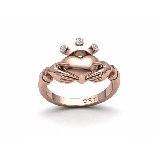 Anillo de compromiso Claddagh con diamantes en oro rosa de 18k
