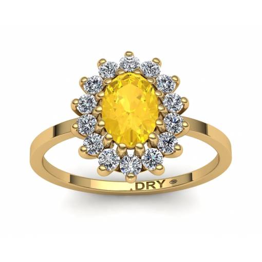 Anillo rosetón con citrino y diamantes en oro amarillo de 18k