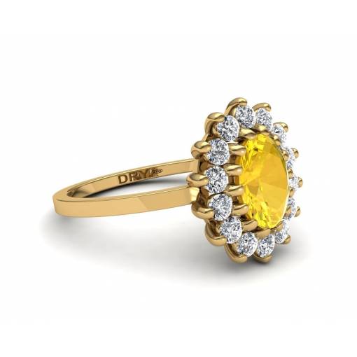 Anillo clásico rosetón con citrino y diamantes en oro amarillo de 18k