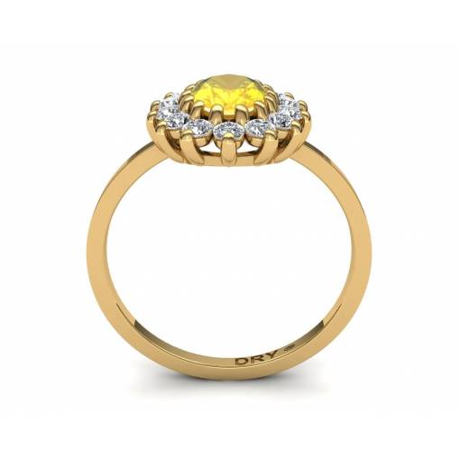 Anillo clásico rosetón con citrino y diamantes en oro amarillo de 18k