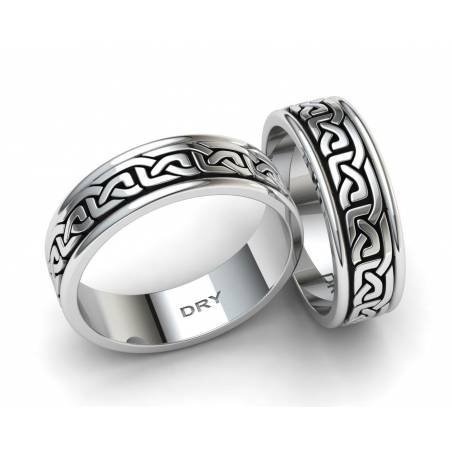 Oxidized silver Celtic design wedding bands