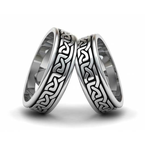 Silver Celtic-style wedding rings