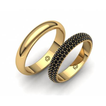 Alianzas de boda con diamantes negros en oro amarillo de 18k