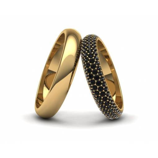 Alianzas de boda con diamantes negros en oro amarillo de 18k