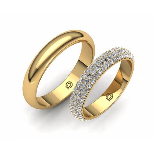 Anillos de boda con diamantes en oro amarillo de 18k