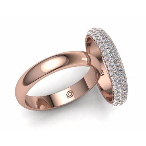 Alianzas de boda con diamantes en oro rosa de 18k