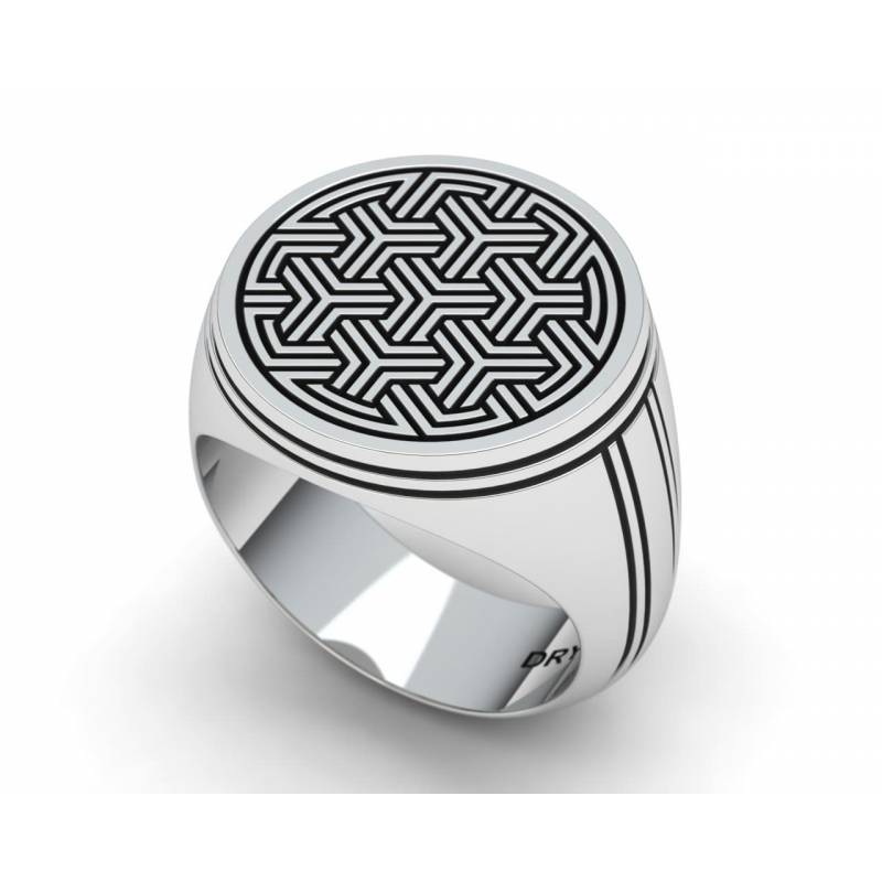 Silver Signet Ring with Raised Geometric Pattern