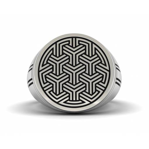 Silver Signet Ring with Raised Geometric Pattern