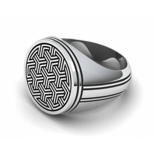 Silver Signet Ring with Raised Geometric Pattern