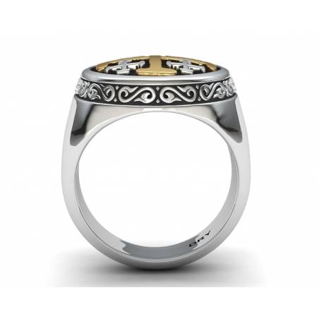 Silver Signet Ring with Raised Jerusalem Cross