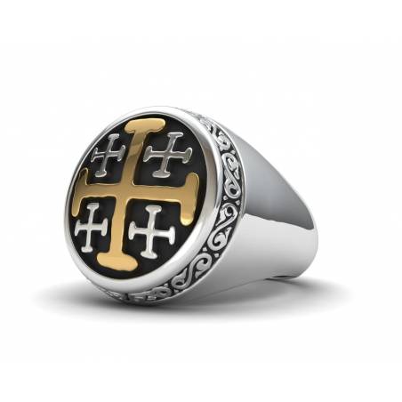Silver Signet Ring with Raised Jerusalem Cross