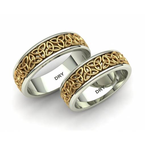 Two-tone gold Triquetra celtic  wedding rings