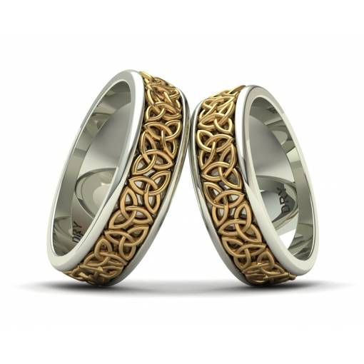 Two-tone gold Triquetra wedding rings