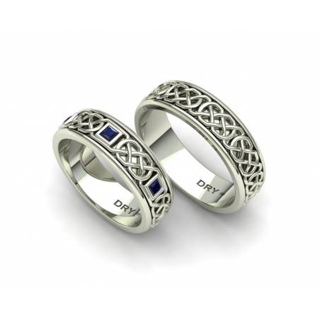 Alianzas de boda celtas en oro blanco con piedras