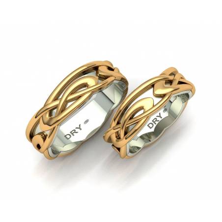 Two-tone gold celtic wedding rings
