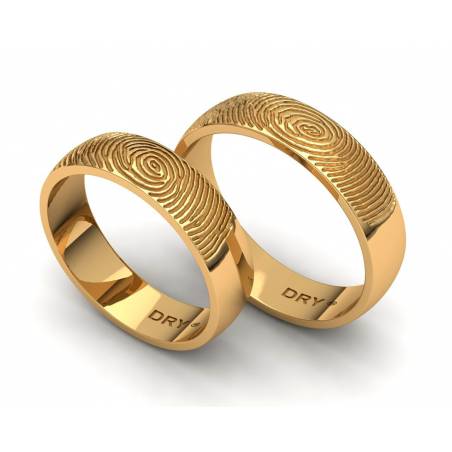 Alianzas de boda huella dactilar corte semicurvo oro amarillo 5mm